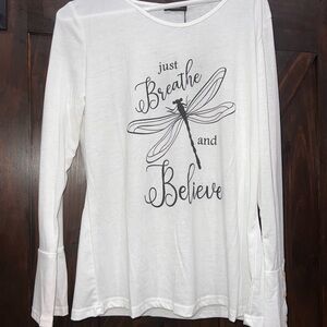White Long Sleeve Top with Dragonfly Print